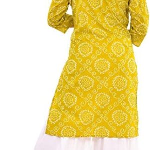 Vrnda Indian Women's Jaipuri Bandhani Printed Straight Cotton Kurti & Rayon Sharara Set For Women (L)