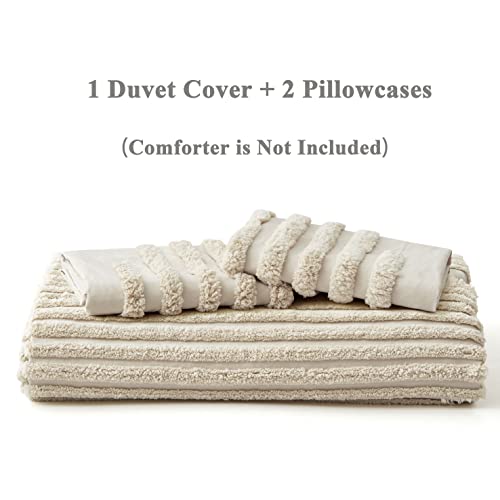 BEDAZZLED Duvet Cover King Size, 3 Pieces Boho Bedding Sets for Shabby Chic Home, Tufted and Soft Comforter Cover Set, Beige