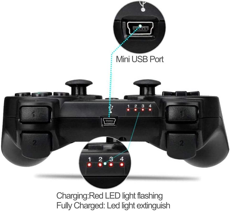 Lyyes Wireless Controller 2 Pack for PS-3,Double Shock,Rechargeable Analog Joystick,Remote for PS-3