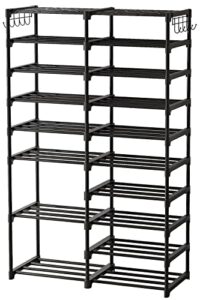 tribesigns shoe rack organizer, 36-44 pairs storage shelf, 10 tiers stand, for closet, boot organizer with 2 hooks, stackable tower