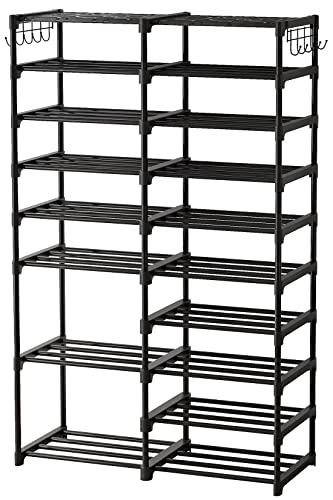 Tribesigns Shoe Rack Organizer, 36-44 Pairs Storage Shelf, 10 Tiers Stand, for Closet, Boot Organizer with 2 Hooks, Stackable Tower