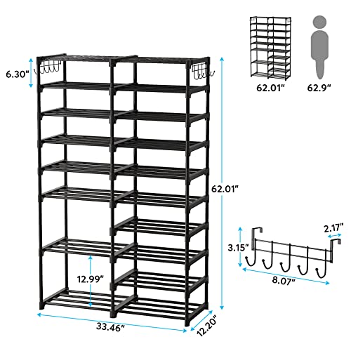 Tribesigns Shoe Rack Organizer, 36-44 Pairs Storage Shelf, 10 Tiers Stand, for Closet, Boot Organizer with 2 Hooks, Stackable Tower