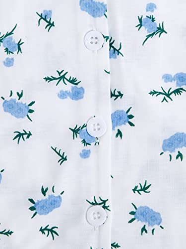 Verdusa Women's 2-Piece Button Down Short Sleeve Ditsy Floral Button Front Sleepwear Loungewear PJ Set White L