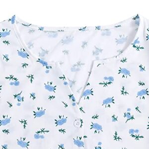 Verdusa Women's 2-Piece Button Down Short Sleeve Ditsy Floral Button Front Sleepwear Loungewear PJ Set White L