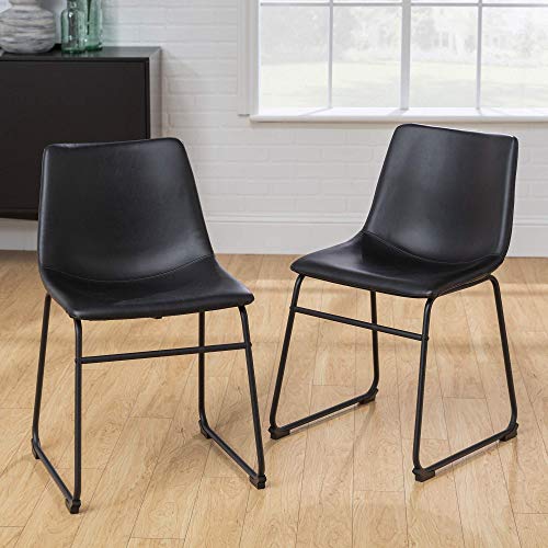 Walker Edison Douglas Urban Industrial Faux Leather Armless Dining Chairs, Set of 2, Black & Dining Table Dining Room Kitchen Table Set Dining Chairs Set, 40 Inch, Dark Walnut and Black