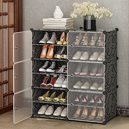 Jomifin Shoe Rack Storage Cabinet with Doors, Portable Shoes Organizer,Expandable Standing Rack, Storage Boots,Slippers,Shoes for Closet Hallway Bedroom Entryway (Black)