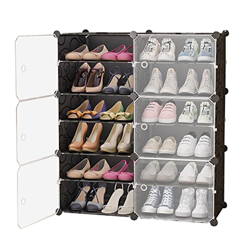 Jomifin Shoe Rack Storage Cabinet with Doors, Portable Shoes Organizer,Expandable Standing Rack, Storage Boots,Slippers,Shoes for Closet Hallway Bedroom Entryway (Black)