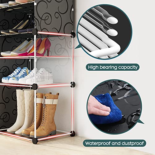 Jomifin Shoe Rack Storage Cabinet with Doors, Portable Shoes Organizer,Expandable Standing Rack, Storage Boots,Slippers,Shoes for Closet Hallway Bedroom Entryway (Black)