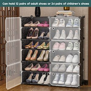 Jomifin Shoe Rack Storage Cabinet with Doors, Portable Shoes Organizer,Expandable Standing Rack, Storage Boots,Slippers,Shoes for Closet Hallway Bedroom Entryway (Black)