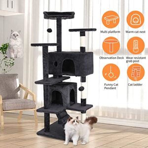 BestPet 54in Cat Tree Tower for Indoor Cats,Multi-Level Cat Furniture Activity Center with Cat Scratching Posts Stand House Cat Condo with Funny Toys for Kittens Pet Play House,Dark Gray