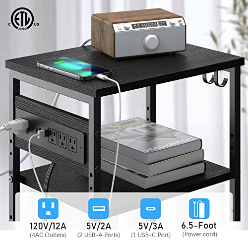 End Table with Charging Station, 3-Tier Side Table with PD 20W USB C Port and Outlets, Nightstand for Small Space Bedside Table with Storage Shelf for Living Room Bedroom, Furniture Plug-In Series