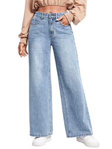 sweatyrocks women's casual high waisted distressed ripped jeans wide leg denim pants light blue s