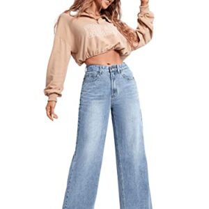 SweatyRocks Women's Casual High Waisted Distressed Ripped Jeans Wide Leg Denim Pants Light Blue S