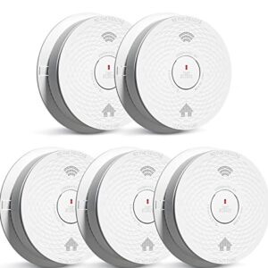 Siterlink Smoke Detector Carbon Monoxide Detector Combo with Voice Alert, Dual Sensor Fire and CO Alarm with LED Light and Test Button, Auto Check, Battery Operated, UL 217 & UL 2034 Standards, 5 Pack