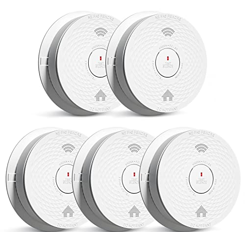 Siterlink Smoke Detector Carbon Monoxide Detector Combo with Voice Alert, Dual Sensor Fire and CO Alarm with LED Light and Test Button, Auto Check, Battery Operated, UL 217 & UL 2034 Standards, 5 Pack