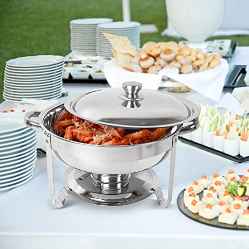 IMACONE Chafing Dish Buffet Set 4 Pack, 5QT Round Stainless Steel Chafer for Catering, Upgraded Chafers and Buffet Warmer Sets with Food & Water Pan, Lid, Frame, Fuel Holder for Event Party Holiday