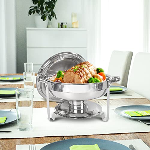 IMACONE Chafing Dish Buffet Set 4 Pack, 5QT Round Stainless Steel Chafer for Catering, Upgraded Chafers and Buffet Warmer Sets with Food & Water Pan, Lid, Frame, Fuel Holder for Event Party Holiday