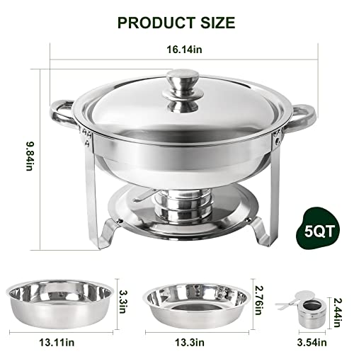 IMACONE Chafing Dish Buffet Set 4 Pack, 5QT Round Stainless Steel Chafer for Catering, Upgraded Chafers and Buffet Warmer Sets with Food & Water Pan, Lid, Frame, Fuel Holder for Event Party Holiday