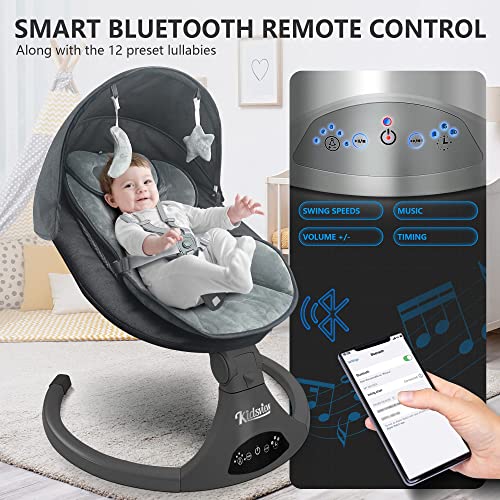 Baby Swing for Infants,5-Speed Baby Swing with 12 Preset Lullabies, Remote Control Baby Swings for Infants with Touch Screen Infant Swing for 5-20 lb,0-9 Months Suitable for Indoor and Outdoor.