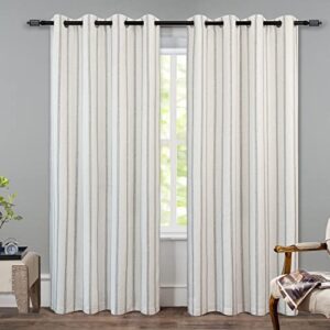 driftaway farmhouse linen blend blackout curtains 84 inches long for bedroom vertical striped printed linen curtains thermal insulated grommet lined treatments for living room 2 panels w52 x l84 grey