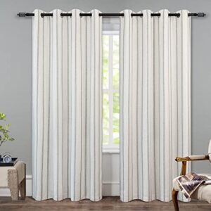 DriftAway Farmhouse Linen Blend Blackout Curtains 84 Inches Long for Bedroom Vertical Striped Printed Linen Curtains Thermal Insulated Grommet Lined Treatments for Living Room 2 Panels W52 x L84 Grey