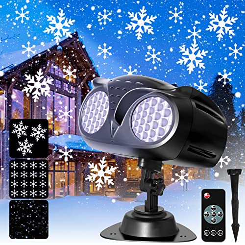 Christmas Snowflake Projector Lights Outdoor, Remon Owl Shape LED Snowfall Projector Remote Control Timing IP65 Waterproof, Dynamic Snowflakes Landscape Light for Xmas New Year Indoor Home Party Decor