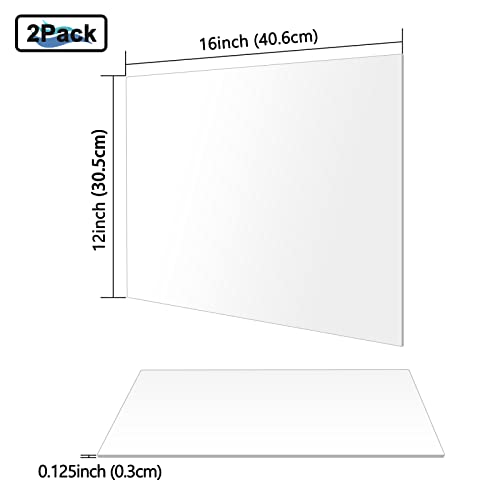 2 Pack Acrylic Sheets, Cranviech Clear Cast Plexiglass Sheet 12" x 16" x 1/8" Glass Alternative for Sign DIY Display Projects Photo Frame Craft Handcraft Painting