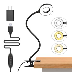 izell desk lamp, [3 color modes & 10 brightness] led reading light with clamp, flexible gooseneck book light for kids reading book in bed at night clip on table, headboard, dorm, zoom meetings