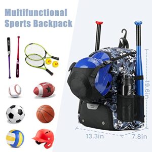 AI EN JIU Softball Bag, Baseball Bat Bag with Shoe Compartment for Youth Girls Adult, Lightweight , Backpack with Fence Hook for TBall Bat, Helmet(BlackCamouflage)