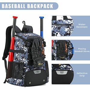 AI EN JIU Softball Bag, Baseball Bat Bag with Shoe Compartment for Youth Girls Adult, Lightweight , Backpack with Fence Hook for TBall Bat, Helmet(BlackCamouflage)