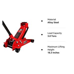 Jack Boss Floor Jack 3 Ton Capacity Fast Lift Service Jack Steel Heavy Duty Hydraulic Car Jack