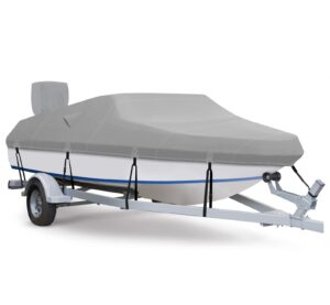 fuprosico 900d waterproof winter boat cover with motor cover 17-19 ft fits bass boat, v-hull boat runabouts, boat 17'-19' foot, heavy duty, marine grade canvas, grey