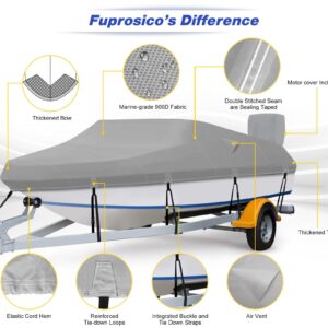 Fuprosico 900D Waterproof Winter Boat Cover with Motor Cover 17-19 ft Fits Bass Boat, V-Hull Boat Runabouts, Boat 17'-19' Foot, Heavy Duty, Marine Grade Canvas, Grey