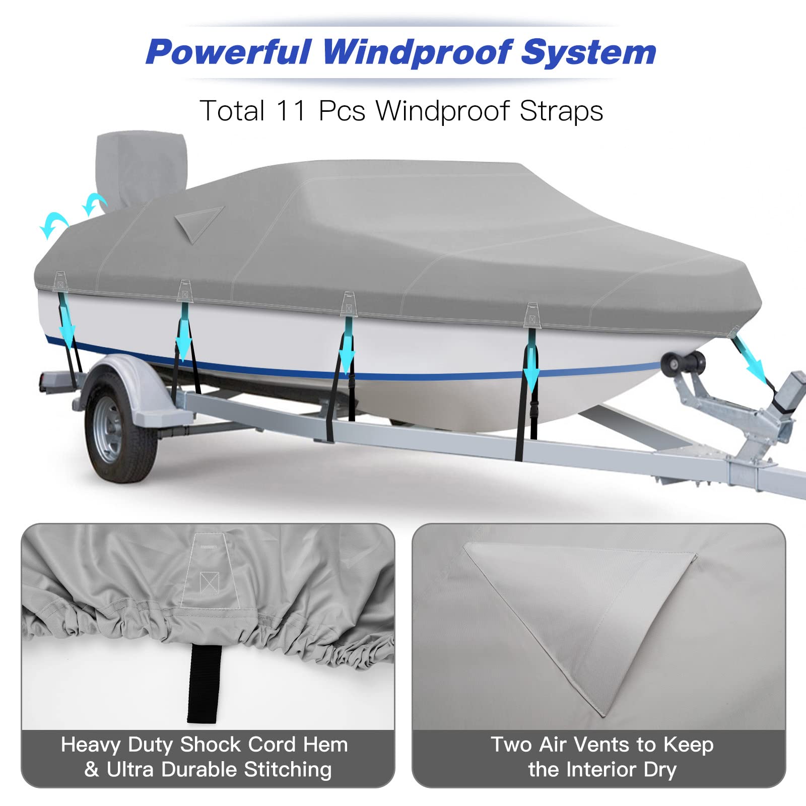 Fuprosico 900D Waterproof Winter Boat Cover with Motor Cover 17-19 ft Fits Bass Boat, V-Hull Boat Runabouts, Boat 17'-19' Foot, Heavy Duty, Marine Grade Canvas, Grey