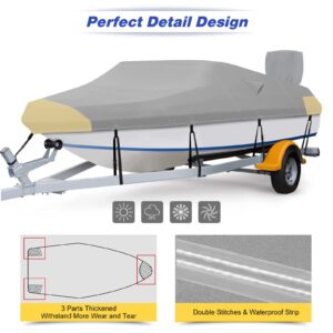 Fuprosico 900D Waterproof Winter Boat Cover with Motor Cover 17-19 ft Fits Bass Boat, V-Hull Boat Runabouts, Boat 17'-19' Foot, Heavy Duty, Marine Grade Canvas, Grey