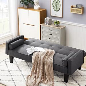 Lamerge Futon Sofa Bed with 2 Pillows, Modern Upholstered Loveseat with 3 Angle Adjustable Backrest, Convertible Sleeper Sofa Couch for Compact Small Space, Apartment and Living Room, Dark Grey