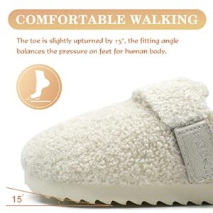 ONCAI Womens Fluffy Slippers,Cute Sherpa Faux Fur Scuff Garden Slip on House Slippers with Polar Fleece Lining Memory Foam Footbed and Indoor/Outdoor Rubber Hard Soles White US Size 8