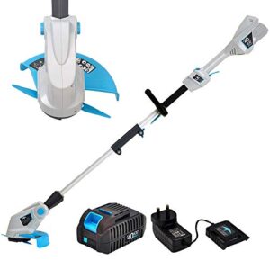 40v cordless grass trimmer kit lightweight string trimmer & edger weed trimmer alu foldable shaft for garden including 6 spare blades battery & charger