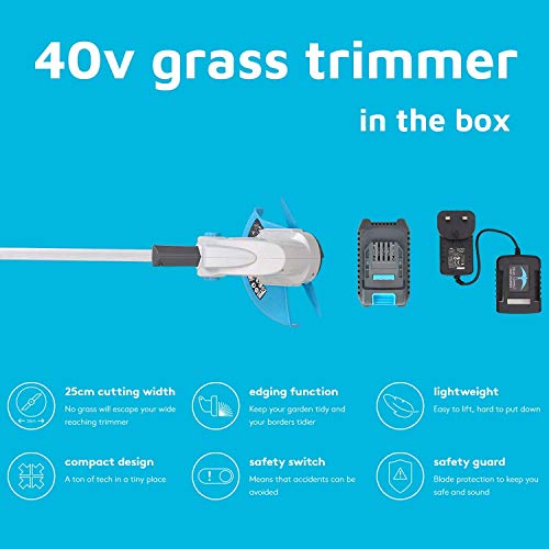 40V Cordless Grass Trimmer Kit Lightweight String Trimmer & Edger Weed Trimmer Alu Foldable Shaft for Garden Including 6 Spare Blades Battery & Charger