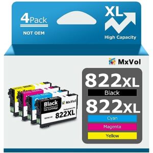 mxvol 822xl remanufactured ink cartridge replacement for epson 822xl 822 xl t822xl high yield to use with epson workforce pro wf-3820 wf-4820 wf-4830 wf-4833 wf-4834 (black cyan magenta yellow 4-pack)