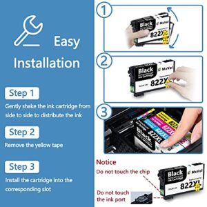 MxVol 822XL Remanufactured Ink Cartridge Replacement for Epson 822XL 822 XL T822XL High Yield to use with EPSON Workforce Pro WF-3820 WF-4820 WF-4830 WF-4833 WF-4834 (Black Cyan Magenta Yellow 4-Pack)