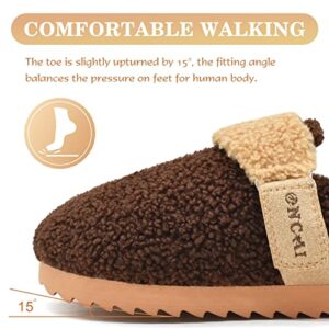 ONCAI Womens Fluffy Slippers,Cute Sherpa Faux Fur Scuff Garden Slip on House Slippers with Polar Fleece Lining Memory Foam Footbed and Indoor/Outdoor Rubber Hard Soles Brown US Size 9