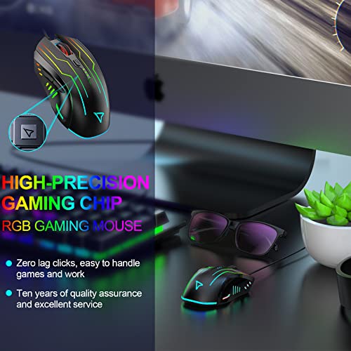 GK-XLI Gaming Mouse Wired, Lightweight Gaming Mice, Breathing RGB Plug Play High-Precision Adjustable 3200 DPI Ergonomic PC Gaming Mouse for Gamer, Wired Mouse for Laptop