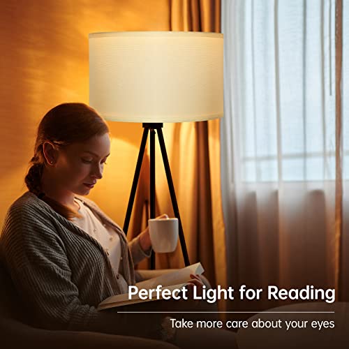 BoostArea Floor Lamp for Living Room, Tripod Floor Lamp, 15W LED Bulb, 3 Levels Dimmable Brightness, White Linen Lamp Shade, Mid Century Standing Lamp for Living Room, Bedroom, Study Room and Office
