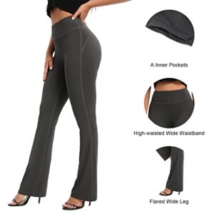 RONLIMO Bootcut Yoga Pants for Women High Waist Workout Bootleg Pants Tummy Control Work Pants for Women Dress Pants Charcoal Gray