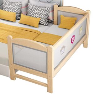 solid wood widen bed, heighten mesh fabric guardrail children's stitching bed, wooden bed frame, bedroom furniture, with 5cm mattress (size : 180x60x40cm)