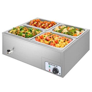 rovsun 42.3qt 4-pan electric commercial food warmer, 110v stainless steel bain marie buffet, 10.6 qt/pan stove steam table with temperature control & lid for parties, catering, restaurants