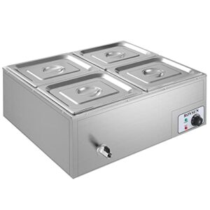 ROVSUN 42.3QT 4-Pan Electric Commercial Food Warmer, 110V Stainless Steel Bain Marie Buffet, 10.6 QT/Pan Stove Steam Table with Temperature Control & Lid for Parties, Catering, Restaurants