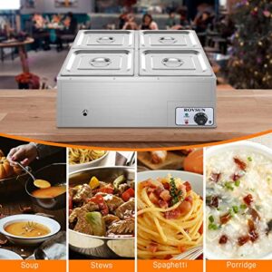 ROVSUN 42.3QT 4-Pan Electric Commercial Food Warmer, 110V Stainless Steel Bain Marie Buffet, 10.6 QT/Pan Stove Steam Table with Temperature Control & Lid for Parties, Catering, Restaurants