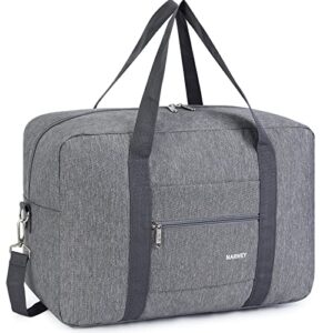 for spirit airlines personal item bag 18x14x8 foldable travel duffel bag tote carry on luggage duffle overnight for women and men (thick series grey (with shoulder strap))